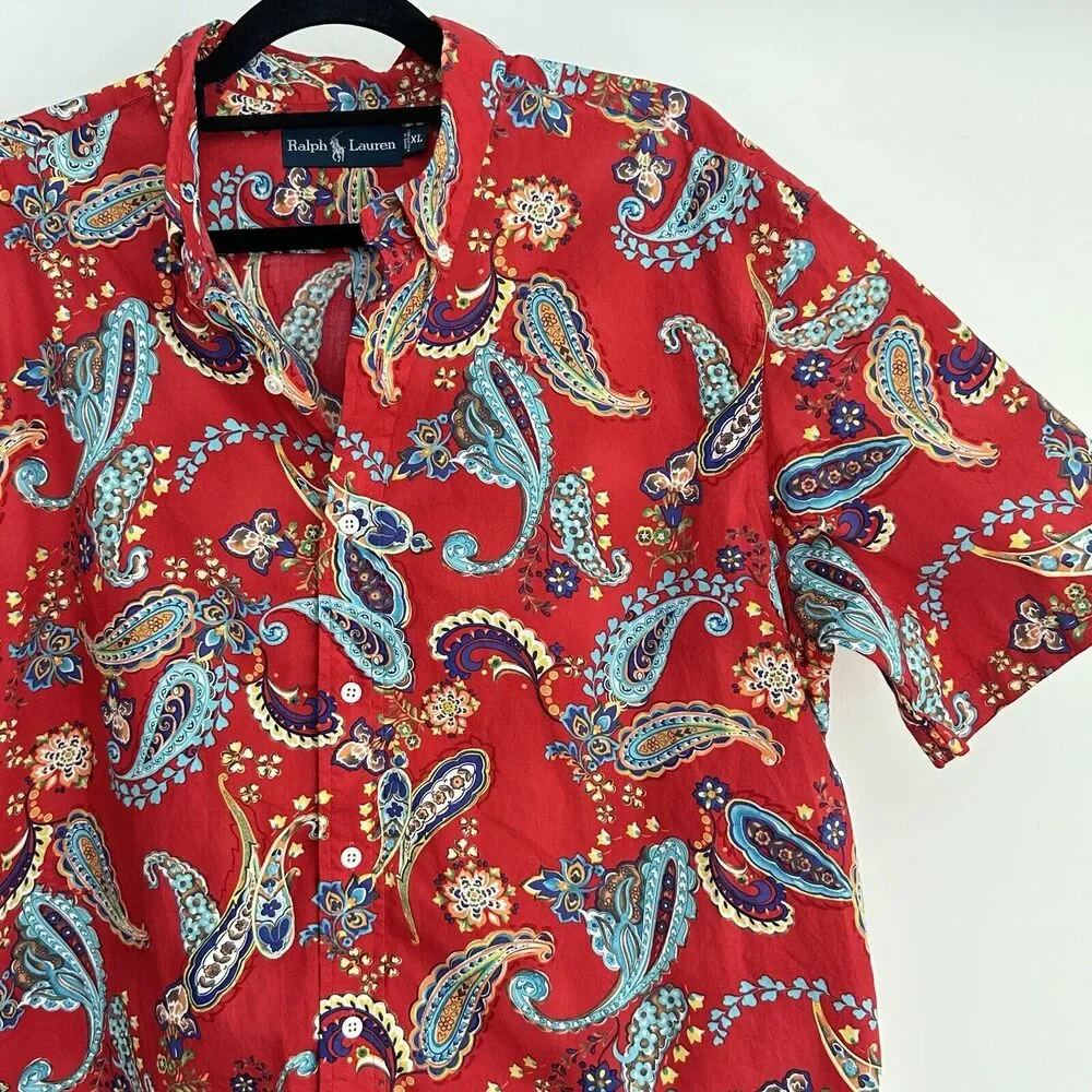 Ralph Lauren Red Paisley Casual Button Down Shirt - Picture 6 of 8